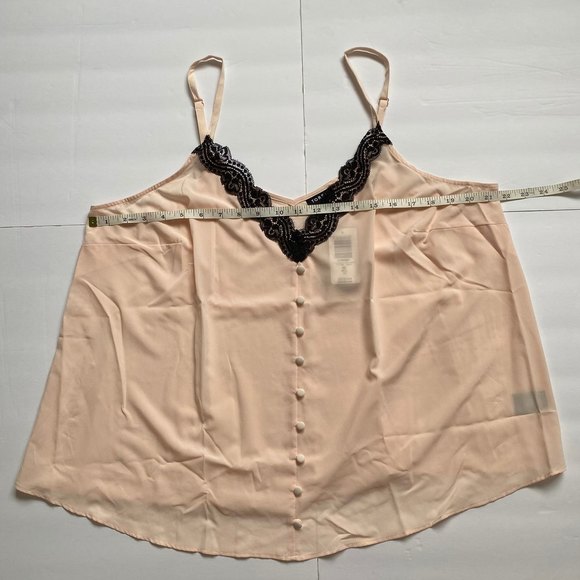 Torrid Peach Blush Pink button front Camisole Black Lace SZ 00 - Picture 9 of 9